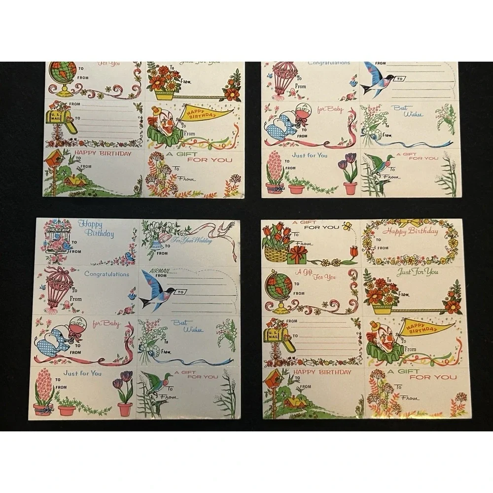 Gift Tags Vintage Lot - 4 Mixed Sheets Birthday, Wedding, Christmas, Baby (36+)